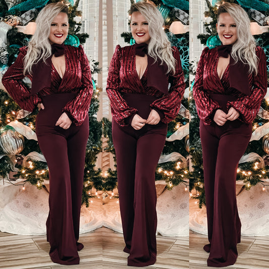 Glam xmas jumpsuit (burgundy)