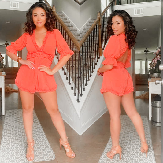 Peach Babe Romper - KARINA’S  BOUTIQUE